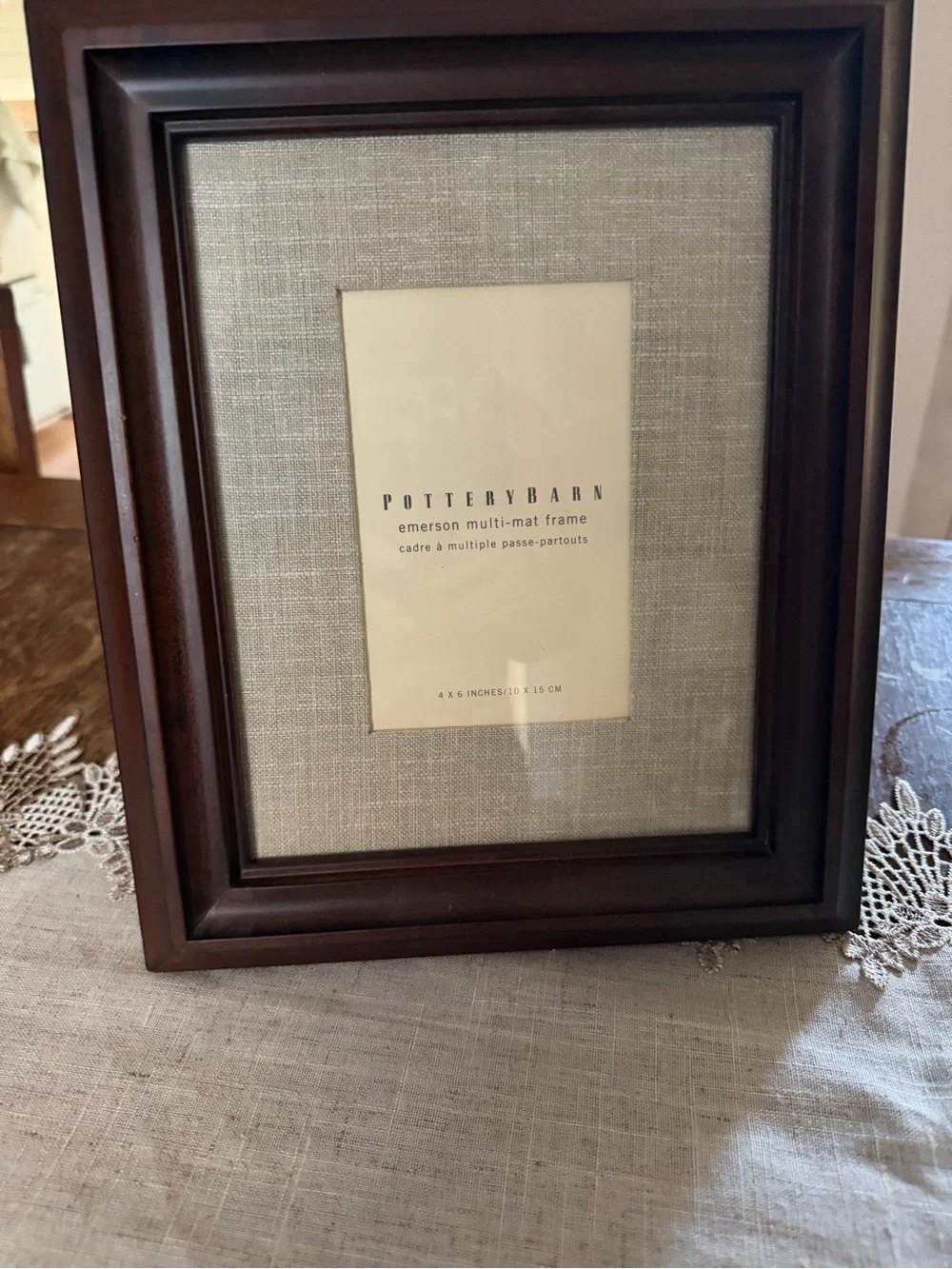 Pottery Barn Dark Brown Frame with Grey Cream Linen Mat